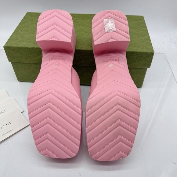 Gucci Logo Rubber Platform Heel Clogs Mules Slip On 725899 Pink Wms EU 39 US 9 - Picture 11 of 14